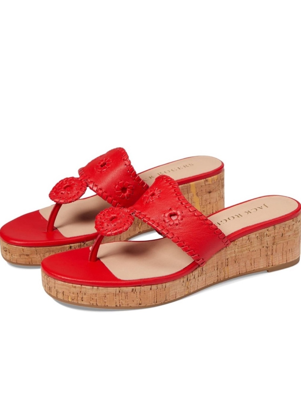 Jack Rogers Jacks Mid Wedge Cork Red Leather Sandals Slip On Size 9.5 NEW